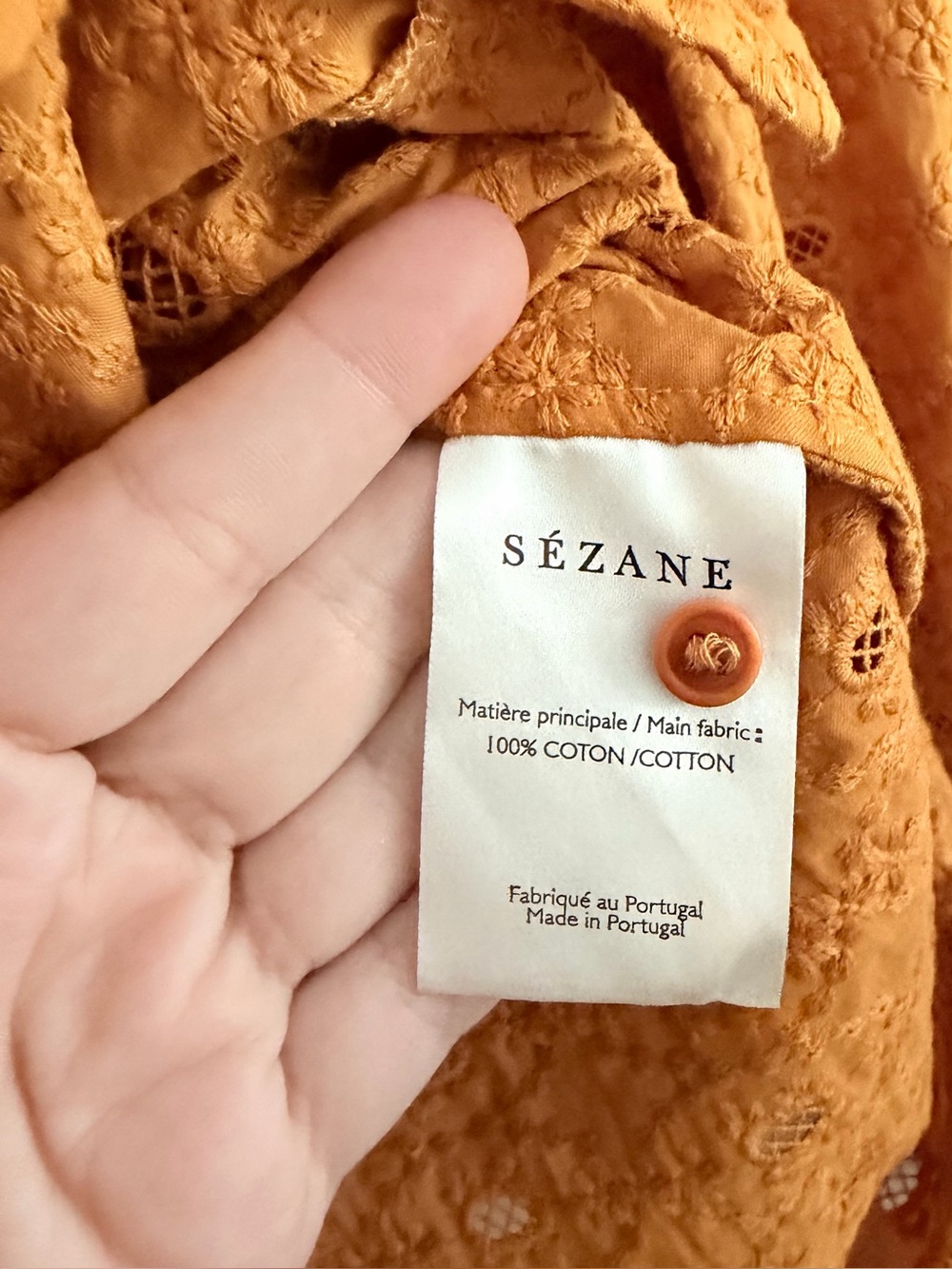 Sezane Paris Mustard Ruffle Eyelet Blouse - Women's Top - Picture 5 of 5